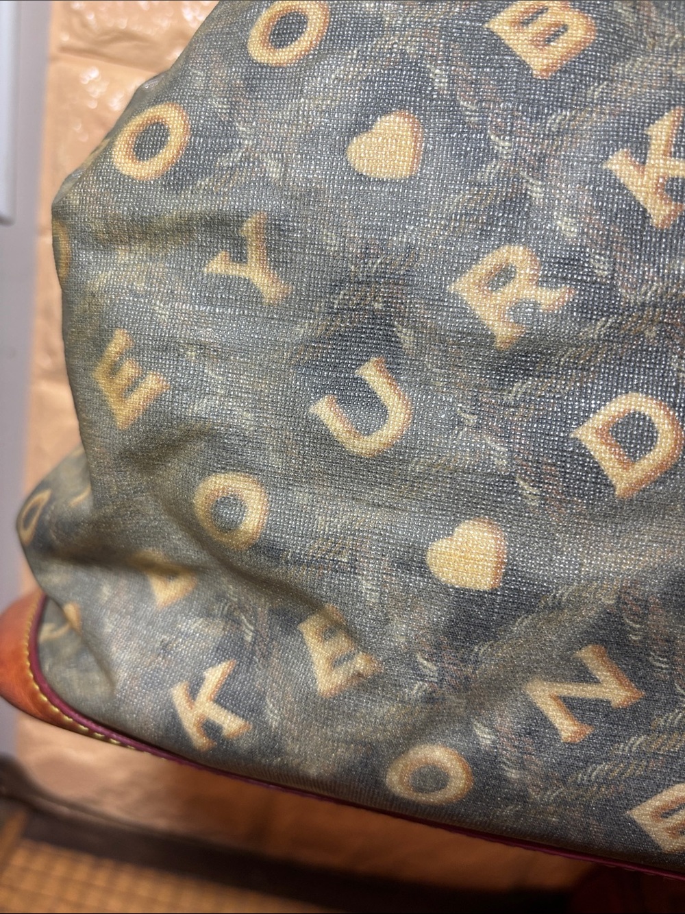 Dooney & Bourke Brown Leather Trim Green Monogram Bucket Bag w Mint Pink Wallet - Picture 7 of 17